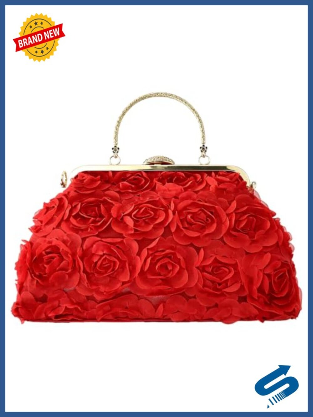 Elegant 3D Rose Clutch Purse Polyester Evening Bag with Chain Strap